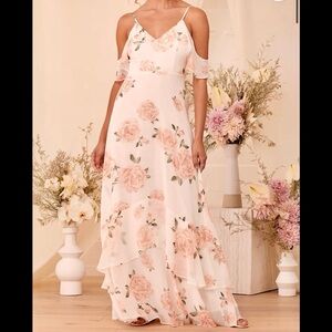 New Lulus Take You There Ivory Floral Print Maxi Dress